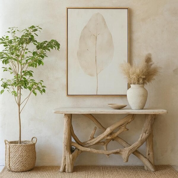 Wyld Haus Filoti Botanical Hand Painted Minimalist Leaf Canvas In Frame