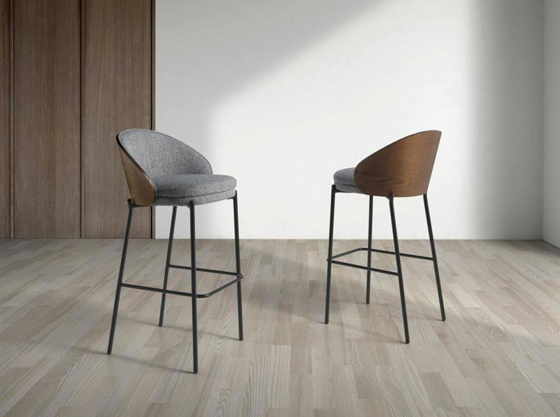 Angel Cerdá Grey and Walnut Fabric Stool 4127