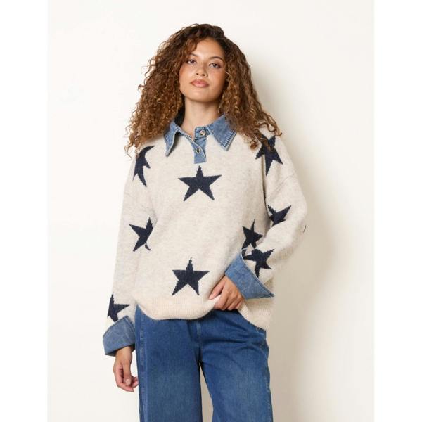 Blue Vanilla Star Knit Polo Jumper