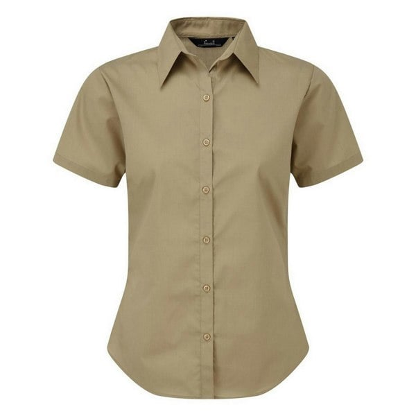 Premier Short Sleeve Poplin Blouse / Plain Work Shirt - Khaki