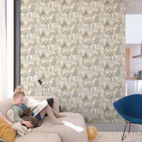 Grandeco Happy Trees Brushstroke Nursery Textured Wallpaper, Beige