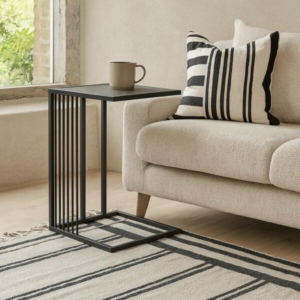 Wyld Haus Porto Organic Black Metal C Shape Side Table Stone Effect Top