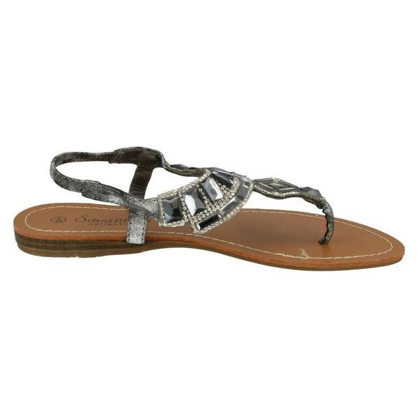 Savannah Ladies Savannah Flat Diamante Jewel Trim Toe Post Sandal