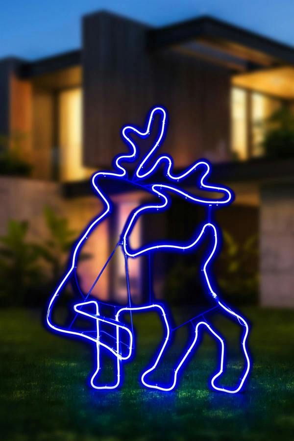 Walking Reindeer Neon Effect Rope Light Silhouette Blue LEDs Outdoor Christmas Display image 1