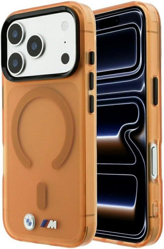 BMW M IML Frosted Metal Logo Trims Case with MagSafe for iPhone 17/18 Pro 6.3" Orange - BMHMP18L26HTFMILO