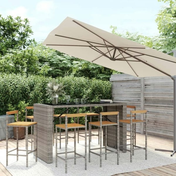Berkfield 9 Piece Garden Bar Set Grey Poly Rattan& Solid Wood Acacia