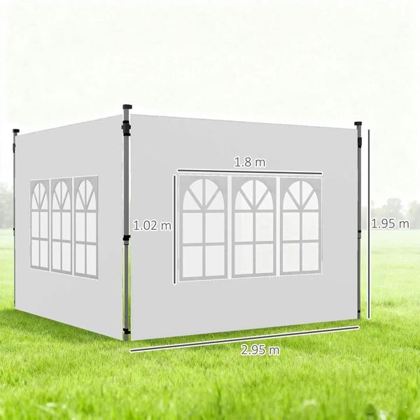 White gazebo side panel with three window panels and corner support posts