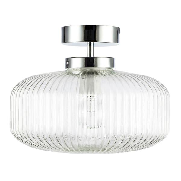 Modern Bathroom Ceiling Light with Clear Fluted Glass in Shiny Chrome Image 4