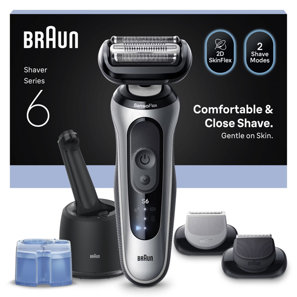 Braun Series 6 62-S7650CC Electric Shaver, SmartCare Center, +2 Attachments- Silver