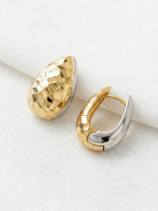 MUCHV Two-Tone Textured Teardrop Hoop Earrings