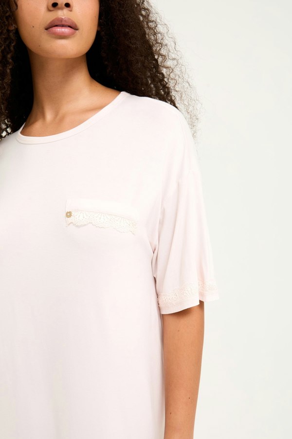 Bamboo Lace Tee Dress in Powder Puff - Nightgowns
