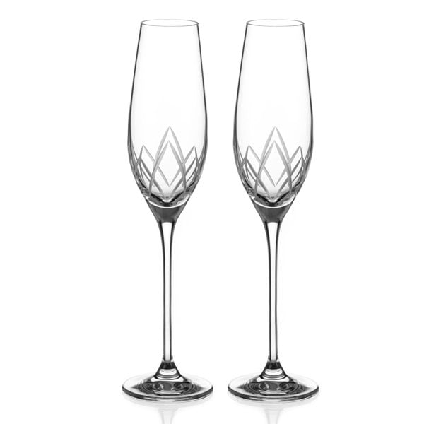 Diamante Lotus Crystal Flute Glasses - Set of 2