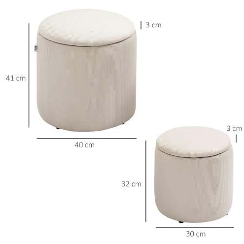 Wyld Haus Vivalepa Set Of 2 Fabric Cream White Round Storage Ottomans With Removable Lids