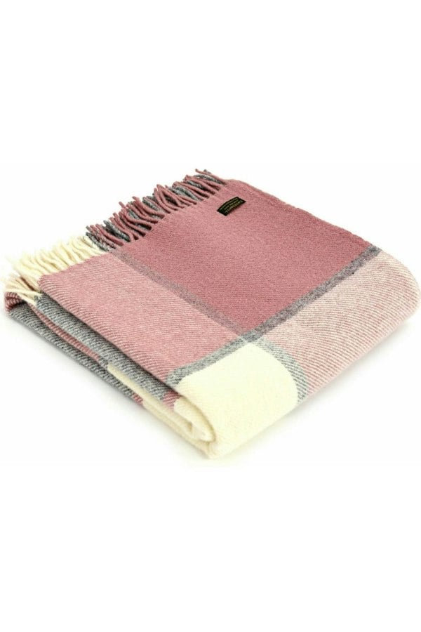 HomeSpace Direct Block Check Charcoal & Dusky Pink Wool Throw