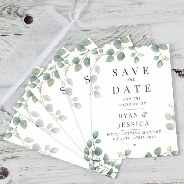 36 Personalised Botanical Wedding 'Save The Date' Cards - alternative angle
