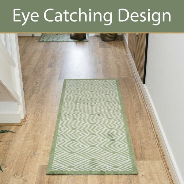 JVL Mega Mat Machine Washable Entrance Runner and Doormat Set, Green Geo