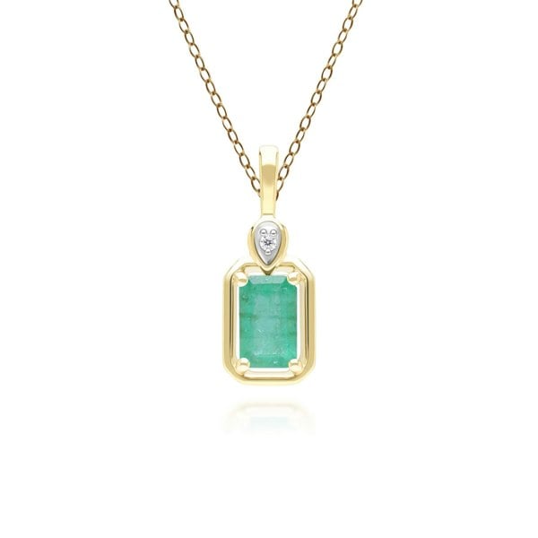 Gemondo Classic Emerald Baguette & Diamond Pendant Necklace In 9ct Yellow Gold