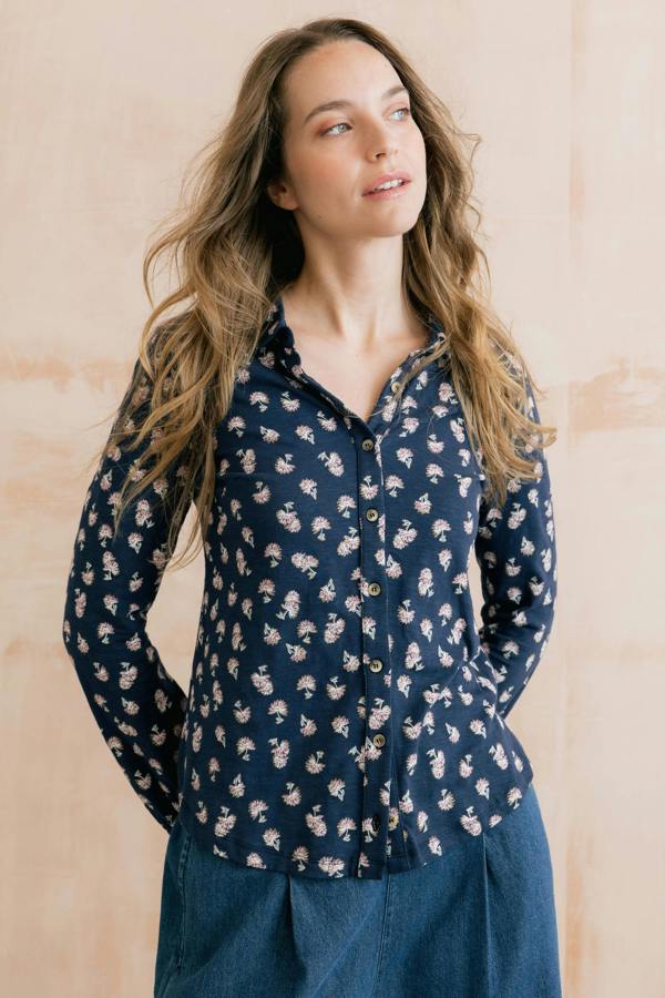 Lily & Me Bowbridge Printed Organic Cotton Jersey Shirt Navy