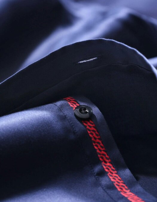 Men's Navy Designer Satin Dress Shirt