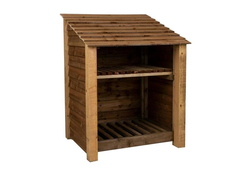 Arbor Garden Solutions Wooden Log Store with Shelf W-99cm, H-126cm Or 180cm, D-88cm - Brown Finish