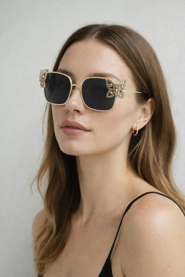 SVNX Square Oversized Diamante Detail Sunglasses In Black