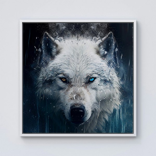 Warren Reed White Wolf Face Splash Art Framed Canvas