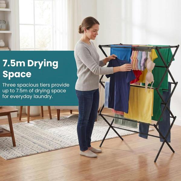 Laundry Mate Clothes Airer with Sock Clips - 3 Tier Space Saving Foldable Laundry Rack - Extends up to 71CM 11 Hanging Poles