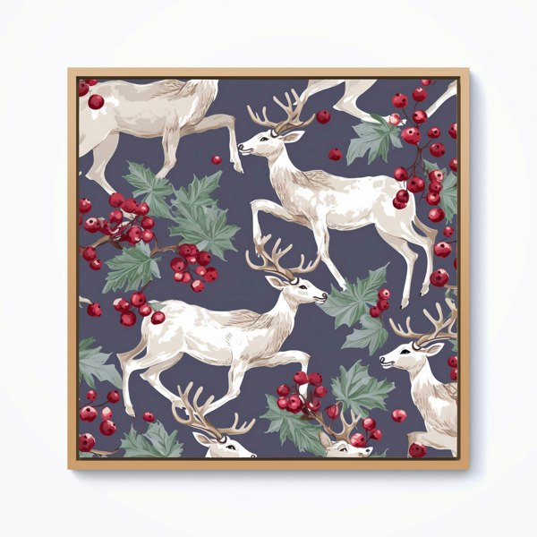 Warren Reed Reindeers And Holly Framed Canvas