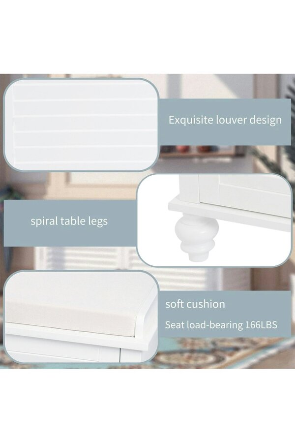 Living and Home White Shoe Cabinet Storage Bench with Linen Cushion