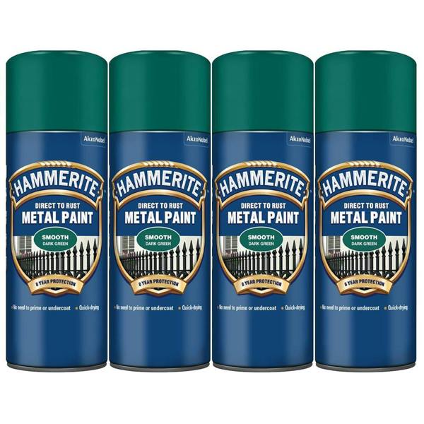 Hammerite 4X Hammerite Smooth Dark Green Spray Paint 400ml