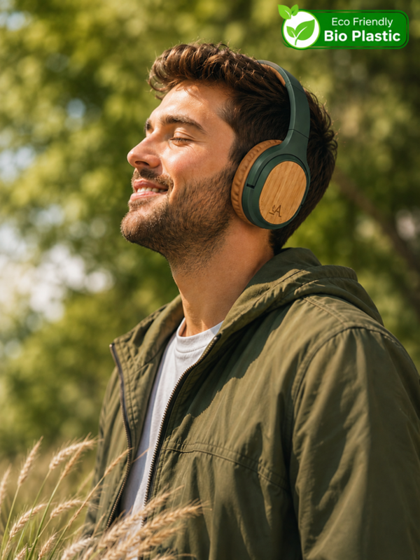 Accuratus Bio Sound Headphones - Rechargeable Bluetooth 5.0 Wireless Biodegradable Plant Based Resin Headset - Forest Green