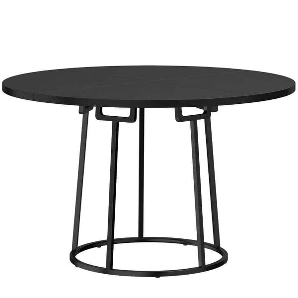 Dining Table Space Saving Kitchen Table Spliced Tabletop Conical Metal Base 120 cm Round Black