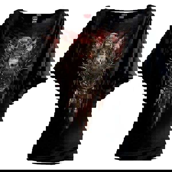 CRY OF THE WOLF - Boat Neck Bat Sleeve Top Black - Spiral USA