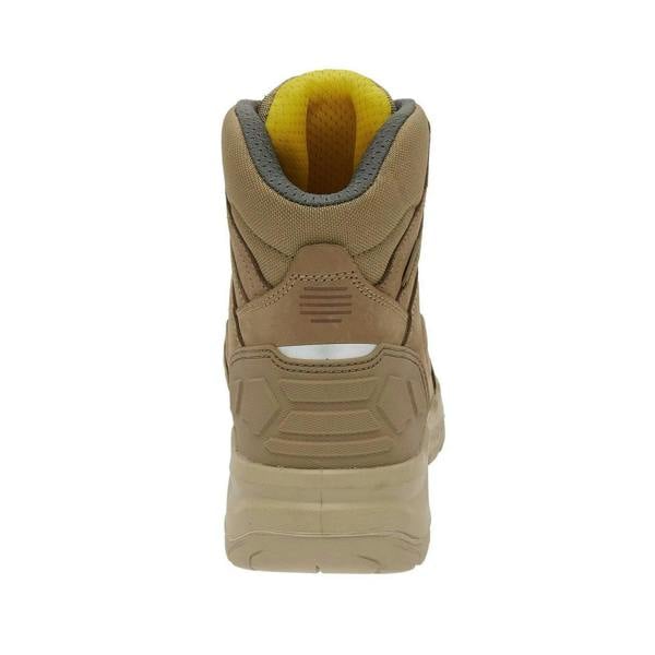 Stanley Michigan Mens Fitgo Lacing System Waterproof S7 Safety Boots, rear view of tan waterproof safety boots featuring padded collar and rugged sole for durability and safety.