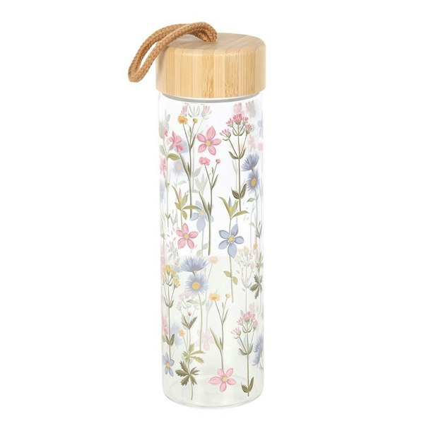 Something Different Floral Glass Water Bottle - Clear/Brown