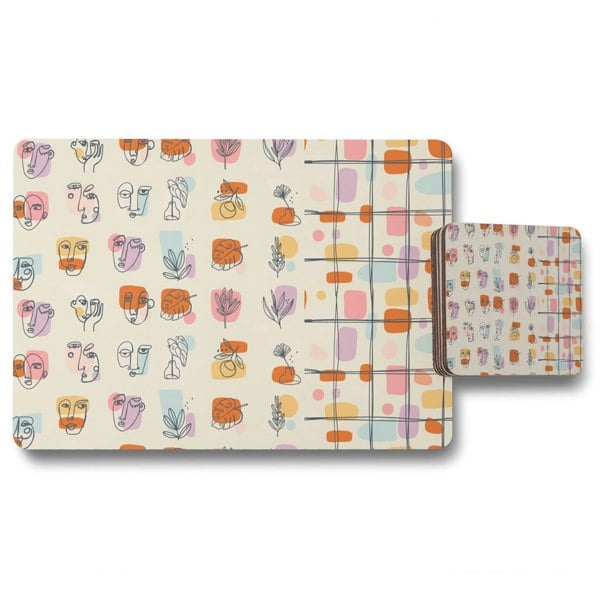 Benjamin Tate Design Various Faces, Leaves and Flowers, Abstract shapes (Placemat & Coaster Set)