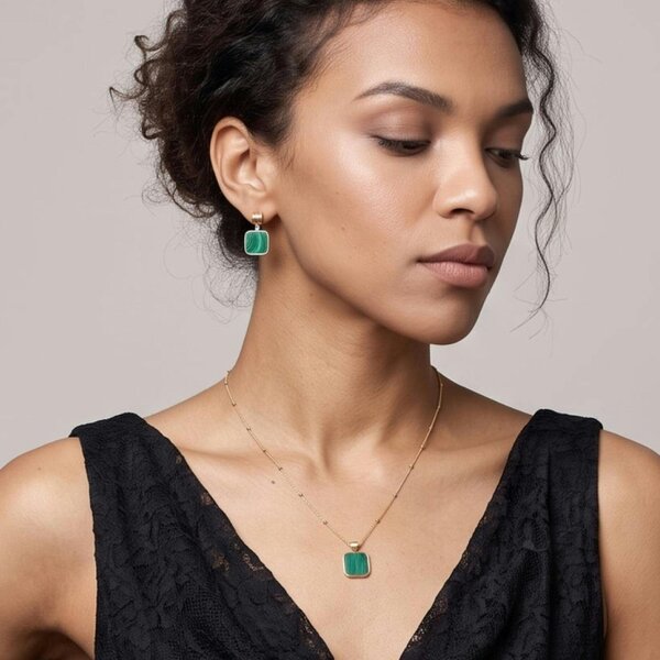 Uchi & Soto Shikaku Solid 925 silver with 18K Gold Vermeil and Malachite Square Drop Earrings