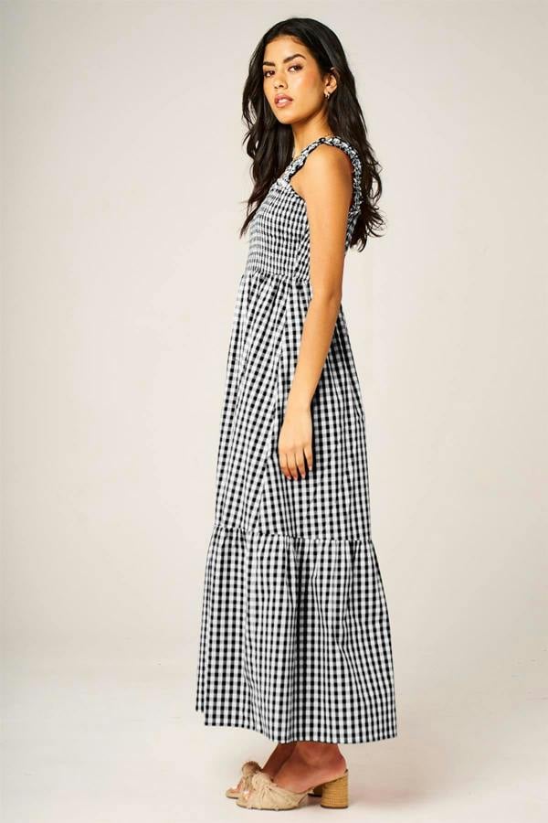 FS Collection Check Print Hem Detail Maxi Dress In Black