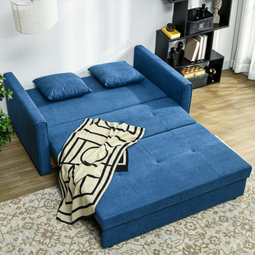 Wyld Haus Palani Bayo Snow Flannel Deep Blue 2 Seater Sofa Bed With Hidden Storage And Cushions