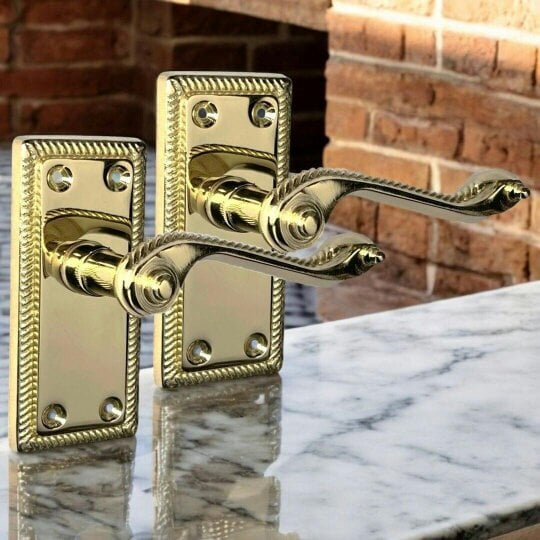 EDH Door Hardware Georgian Style Scroll Brass Finish Door Handles,Internal Door handles,Tubular.