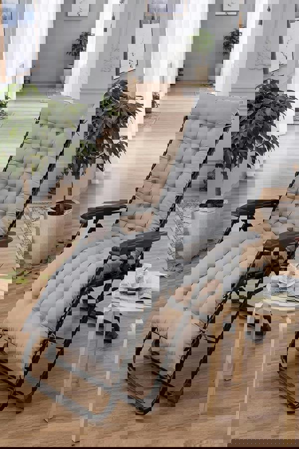 Living and Home 160x50cm Grey Outdoor Sun Lounger Cushion with Slip-Over Back & Side Tie Straps