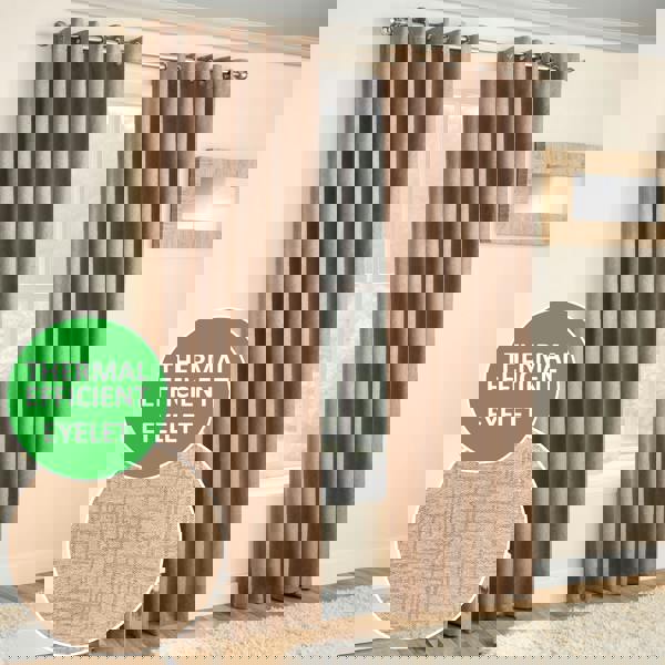 Enhanced Living Latte Plain Textured Thermal Room Darkening Energy Saving Pair of Curtains For Bedroom & Living Room