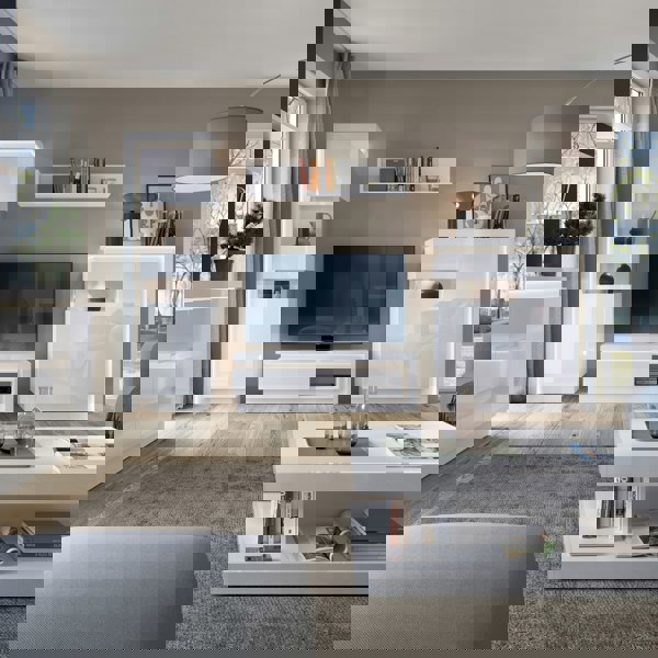 Furniture To Go Lyon Tall narrow display cabinet (RHD) (including LED lighting) in White and High Gloss