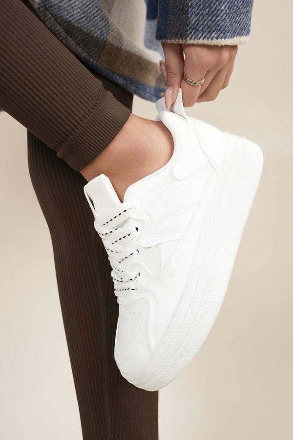 Salira Chunky Panelled Lace Up Trainers With Contrast Detail - White