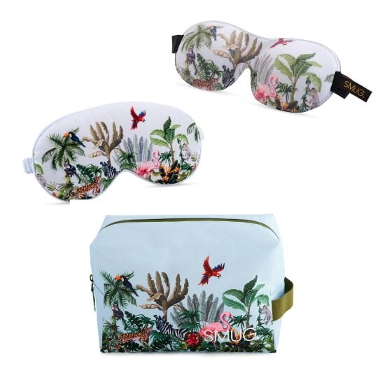 SMUG Contoured & Satin Sleep Mask Double Pack & Wash Bag Set- Various Prints - Jungle