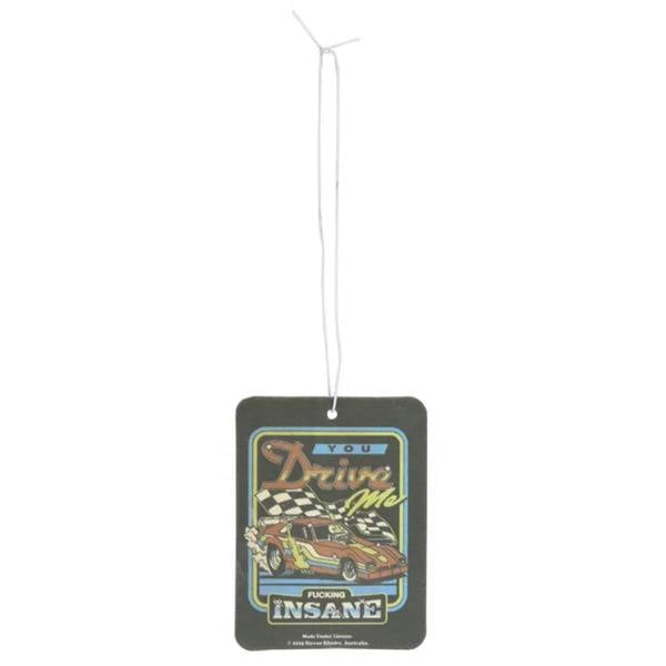 Hanging vanilla air freshener tag with colorful car graphic and string loop