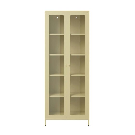 Wyld Haus Barla Beige Cream Steel Metal Display Cabinet 2 Glass Doors