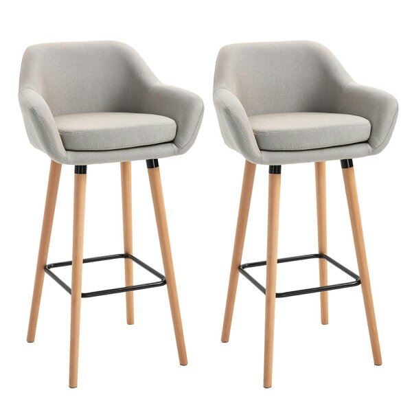 Wyld Haus Dottira Fabric Beige Upholstered Bar Chairs Set Of 2 With Wood Legs And Metal Frame
