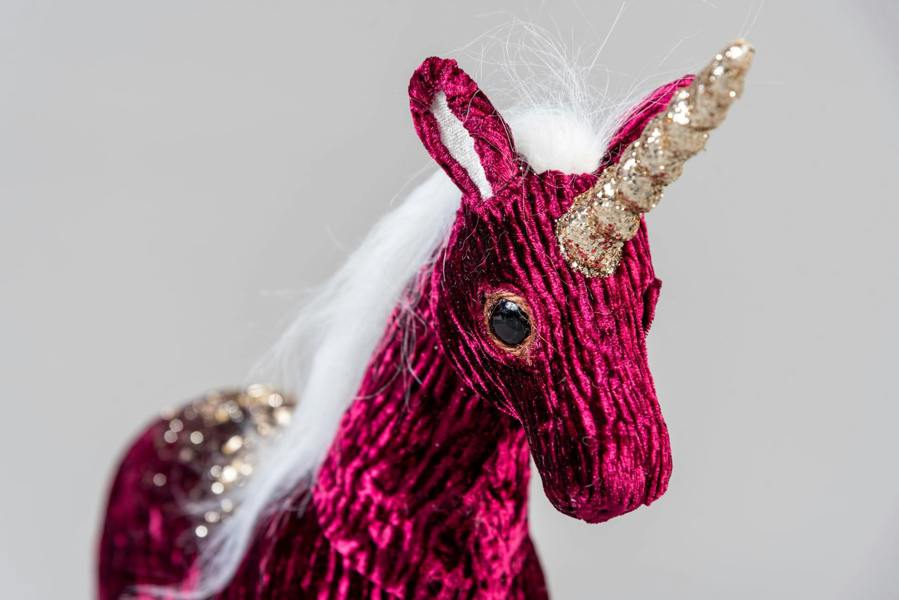 33cm Burgundy Unicorn Christmas Tabletop Decoration with Gold Glitter Accents and White Hair for Home or Office Displays image 6