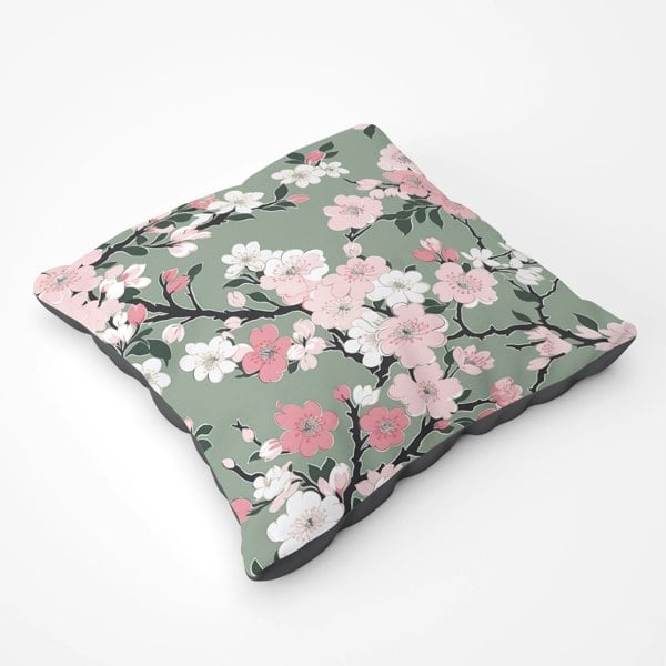 Warren Reed Pink Floral Abstract Pattern Floor Cushion